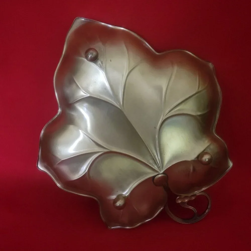 VTG Golden Brass Maple Leaf Trinket Dish